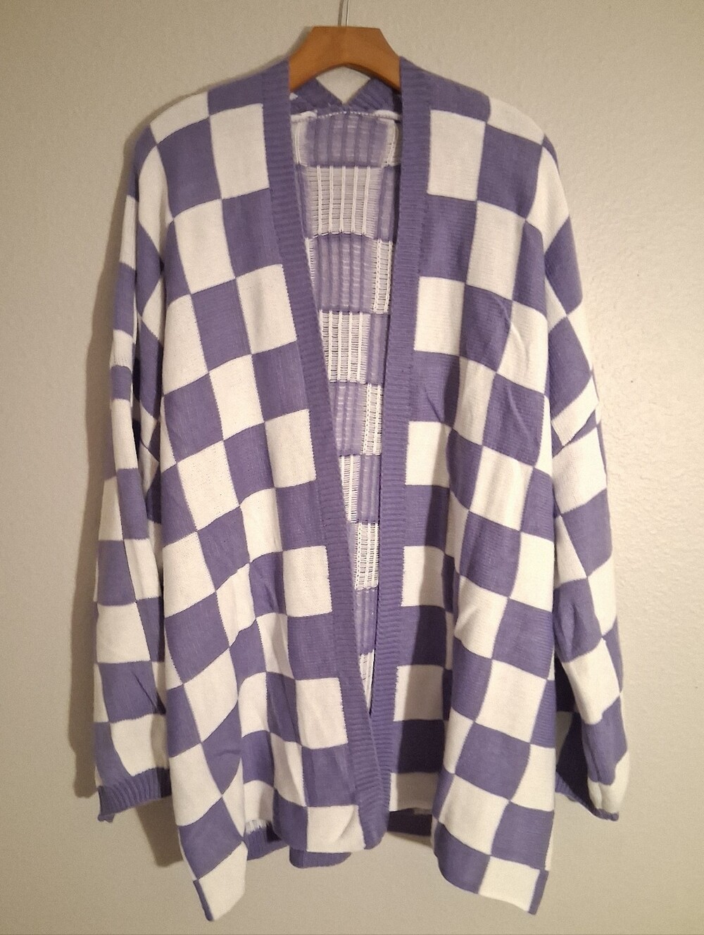 2XL Purple Checkered Open Cardigan Sweater - Picture 3 of 4
